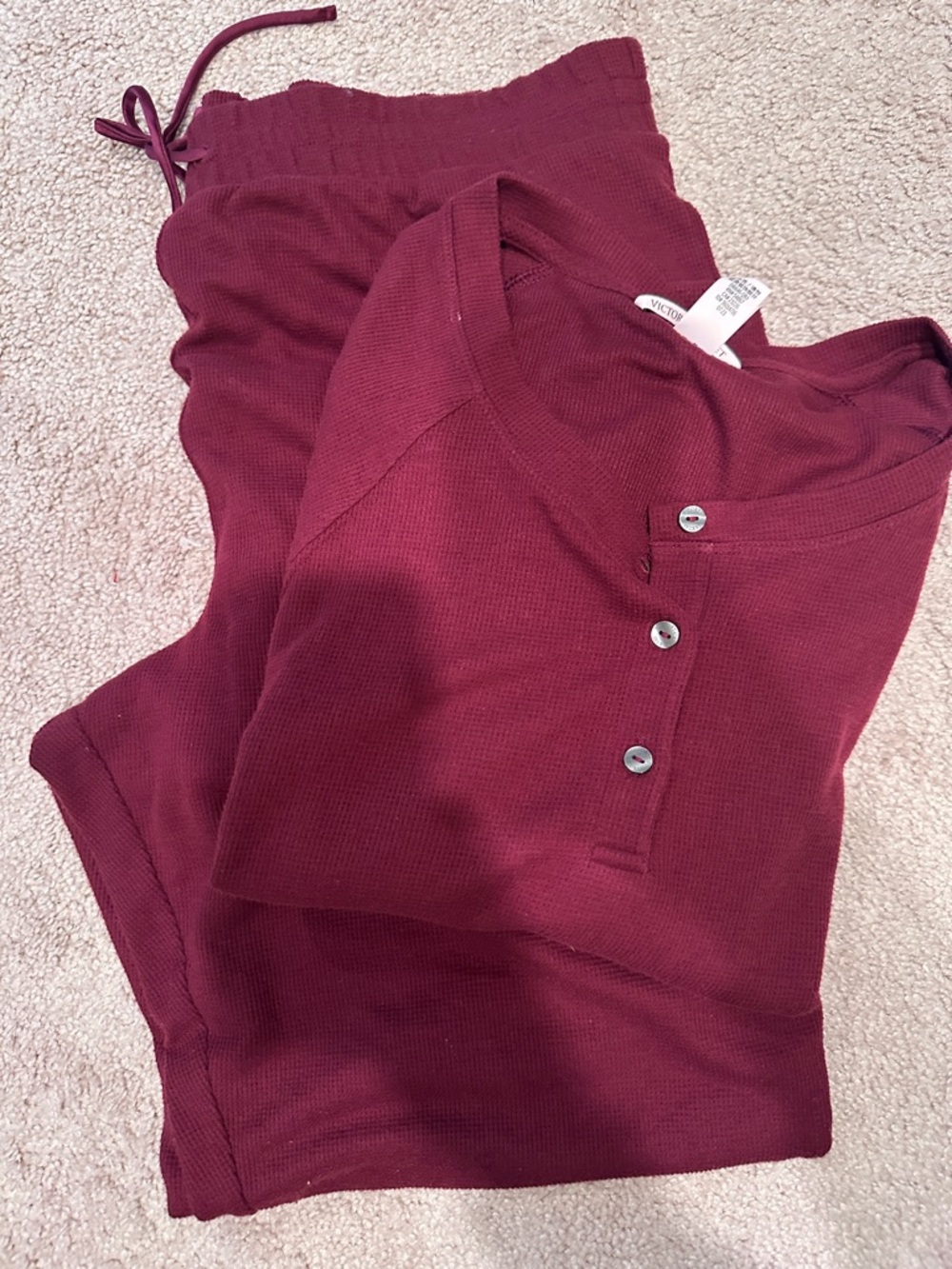 Victoria's Secret Burgundy Waffle Knit Pajama Set